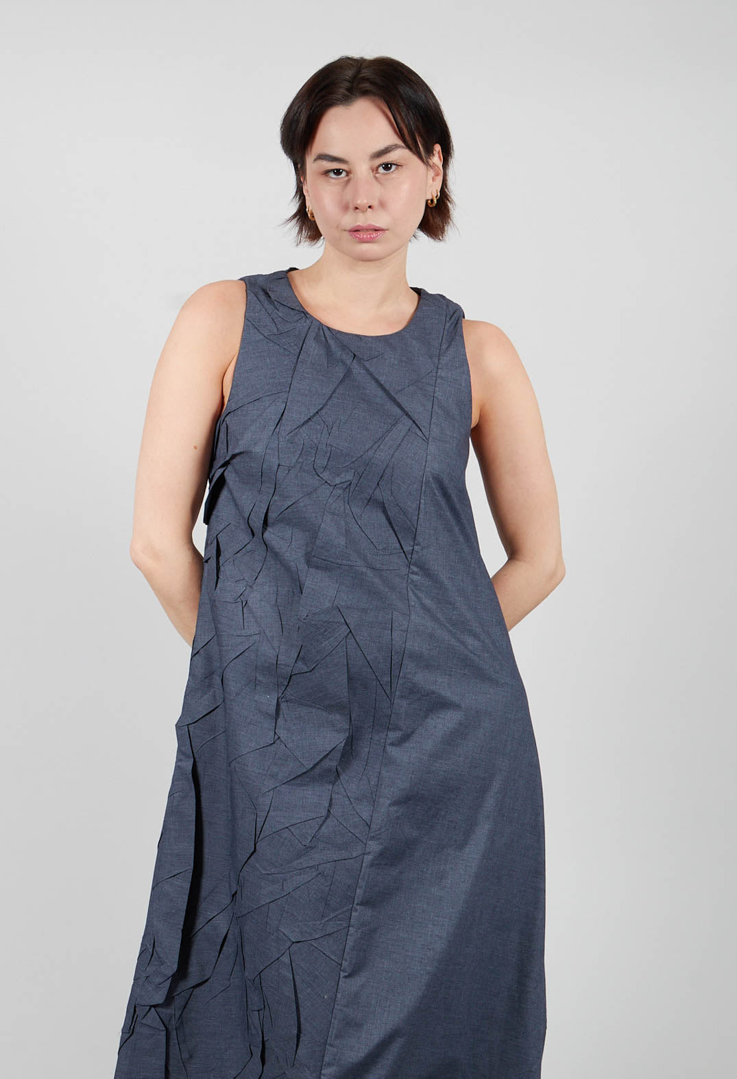 Textured Asymmetric Hem Dress in Blue