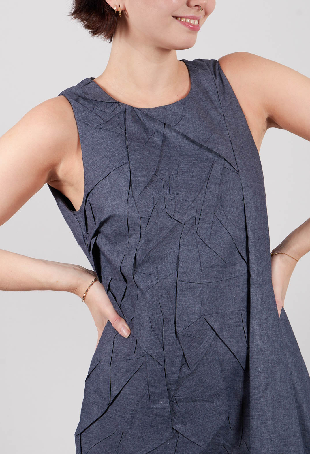 Textured Asymmetric Hem Dress in Blue