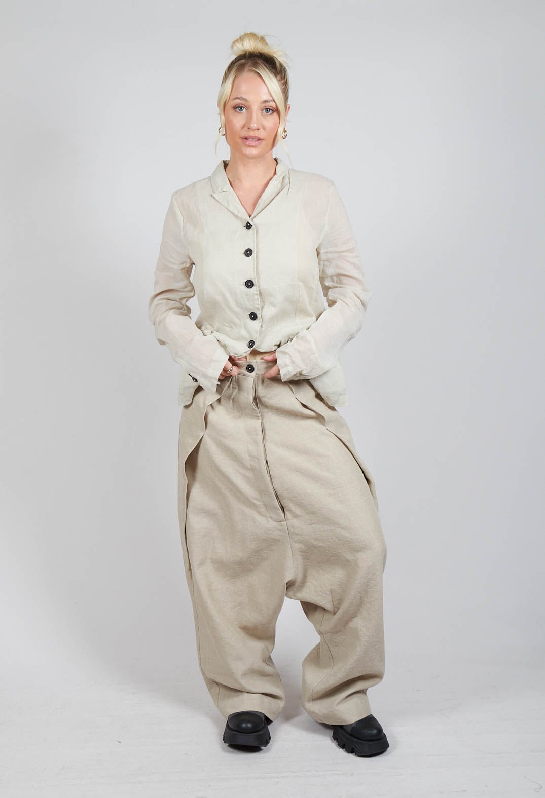 Textured Drop Crotch Trousers in Eraser Mel