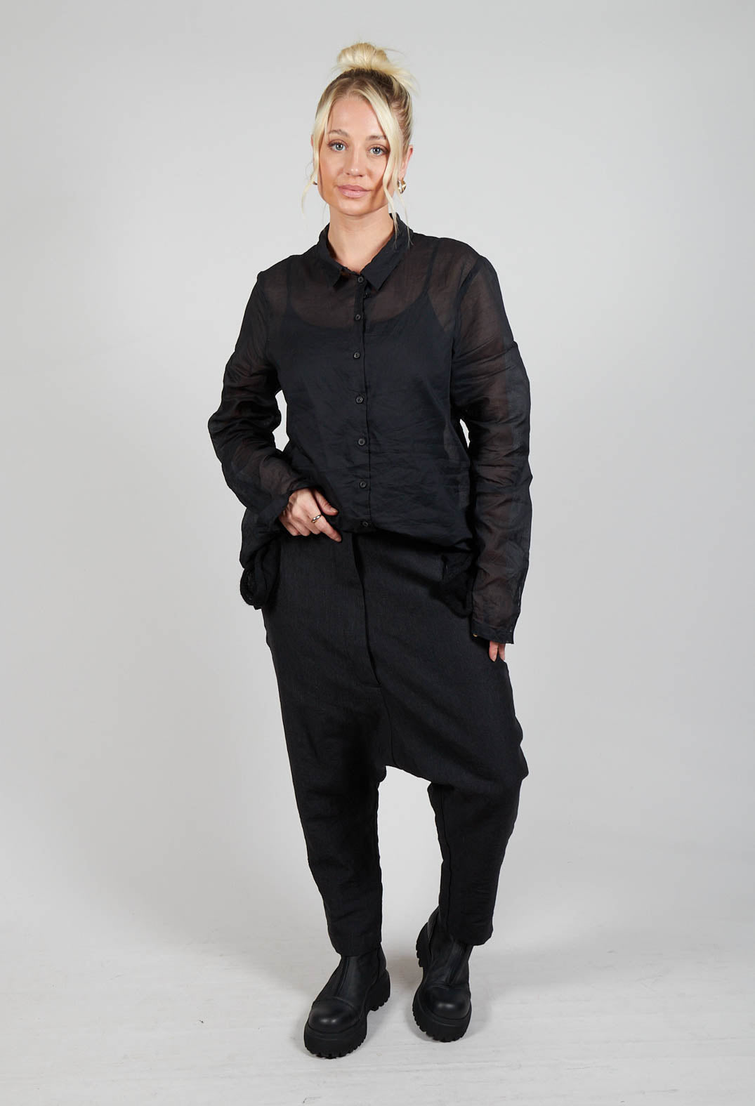 Textured Straight Leg Trousers in Black Mel