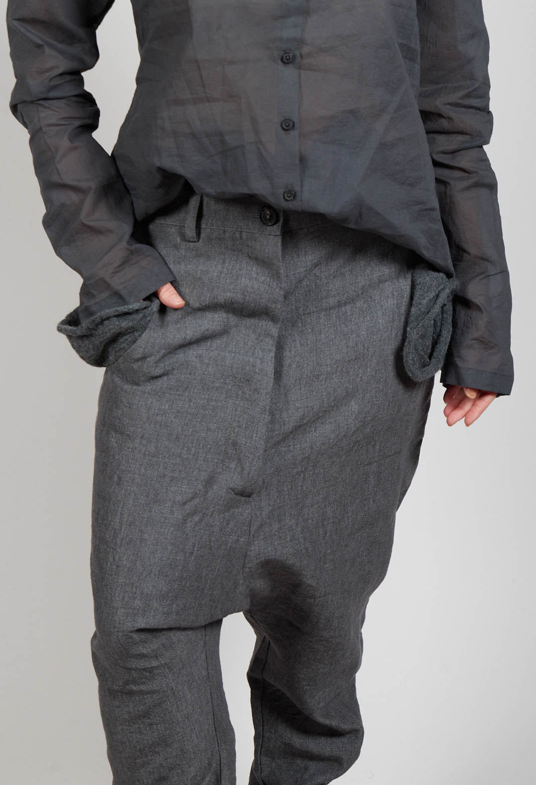 Textured Straight Leg Trousers in Coal Mel