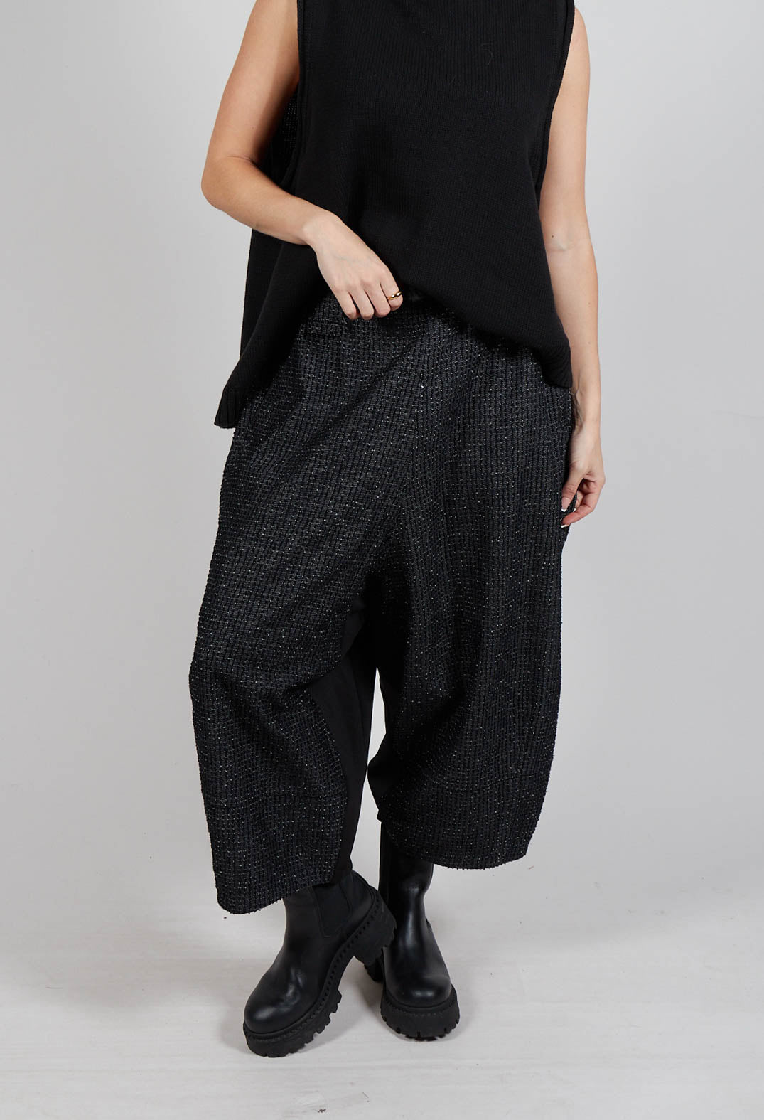 Textured Wide Leg Trousers in Black