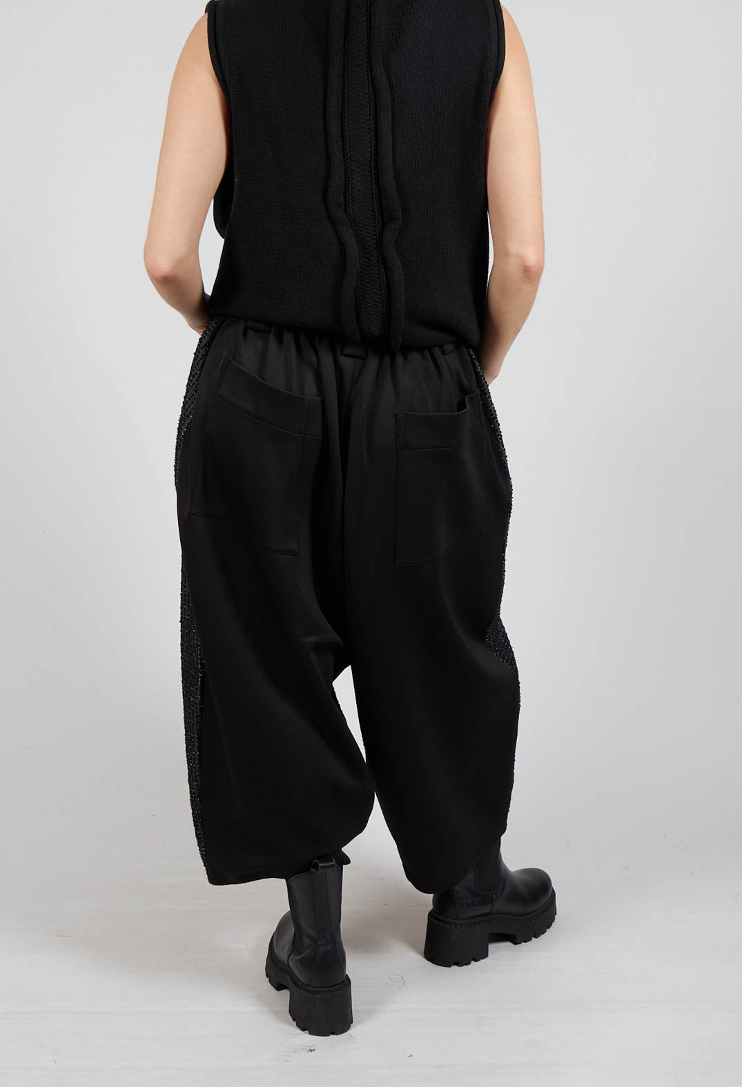 Textured Wide Leg Trousers in Black