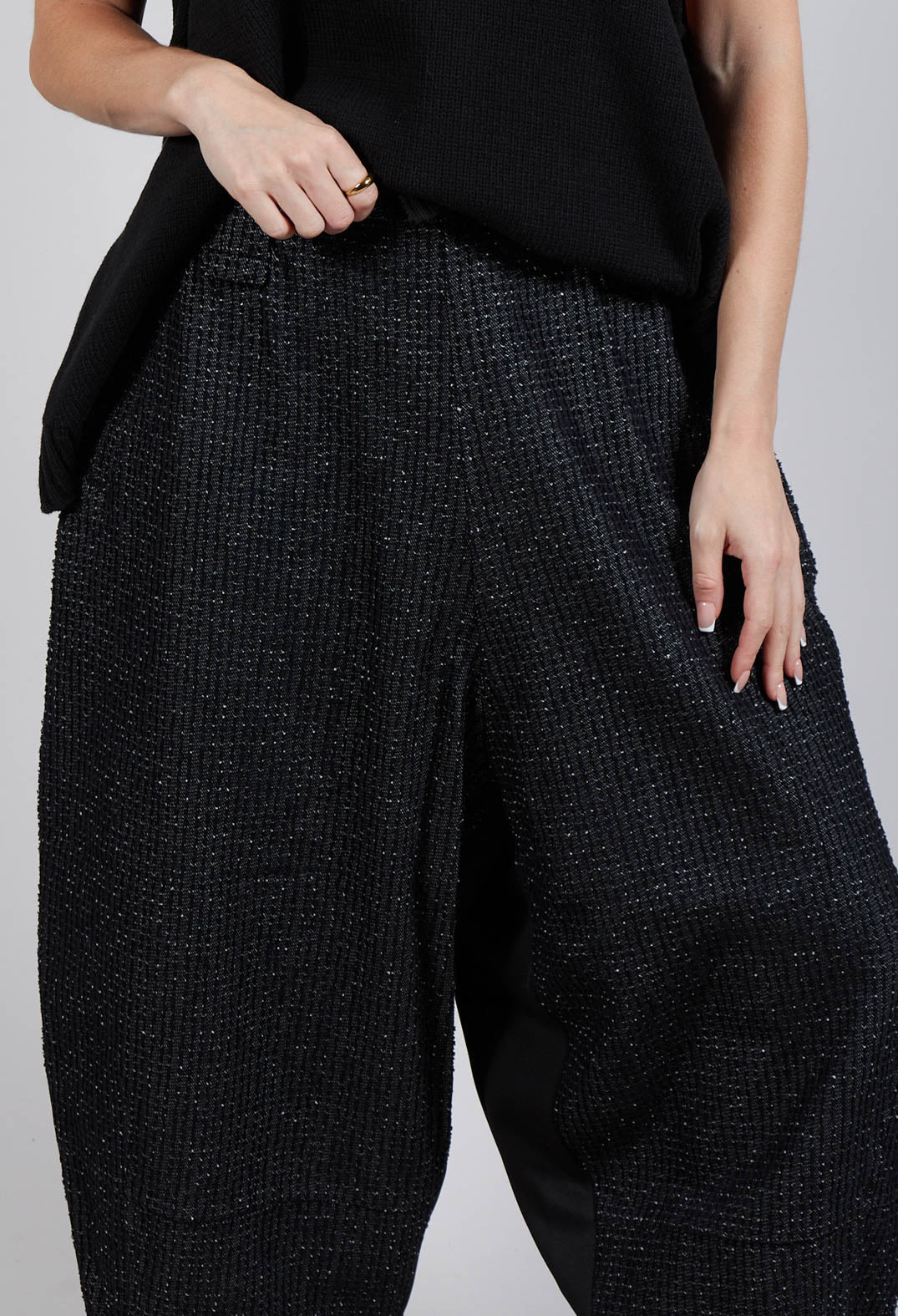 Textured Wide Leg Trousers in Black