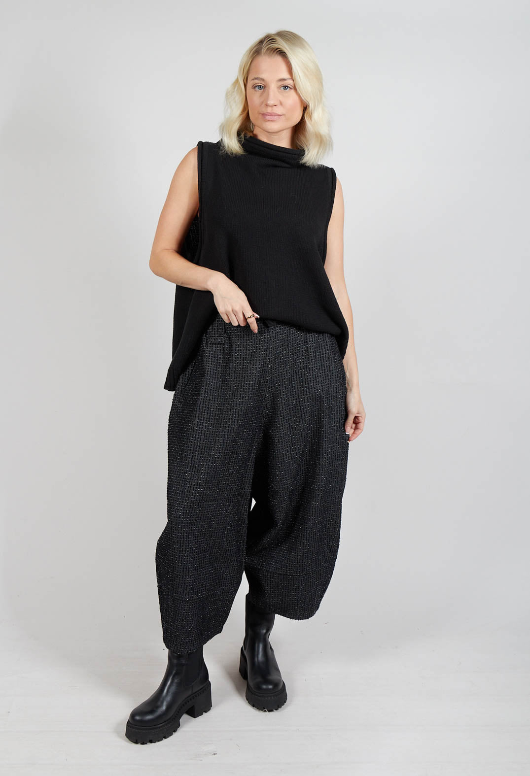 Textured Wide Leg Trousers in Black