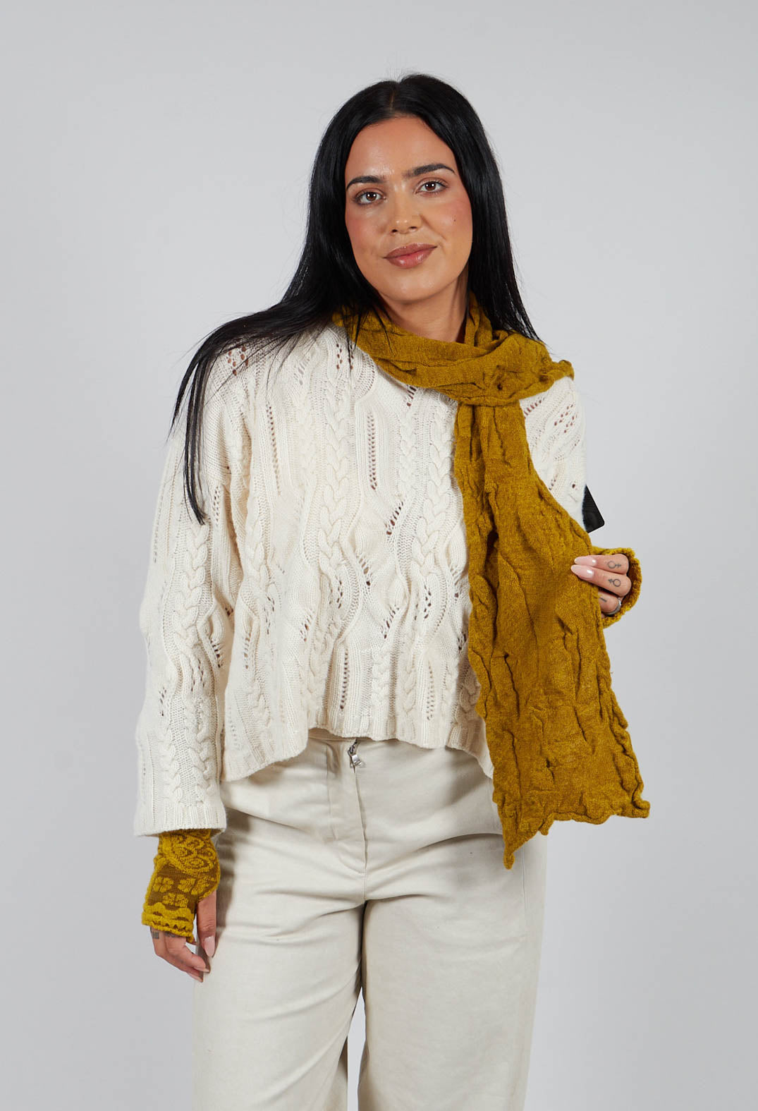 Textured Wool Scarf in Mustard