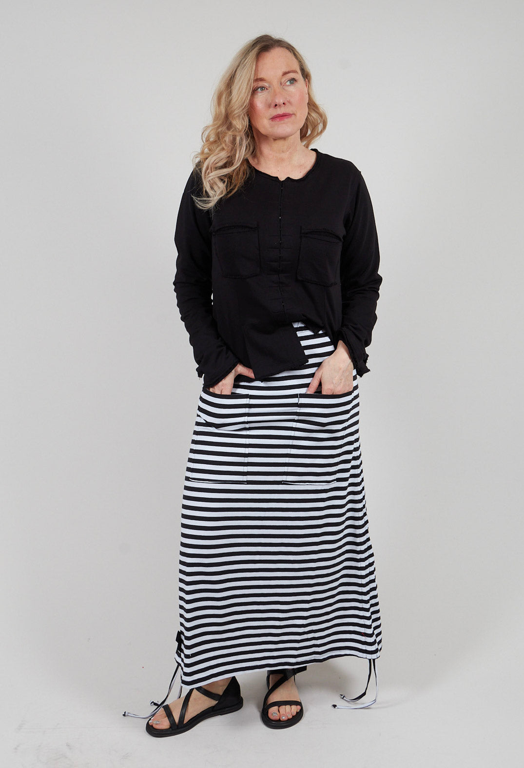 Three Pen Skirt in Black and White Stripe