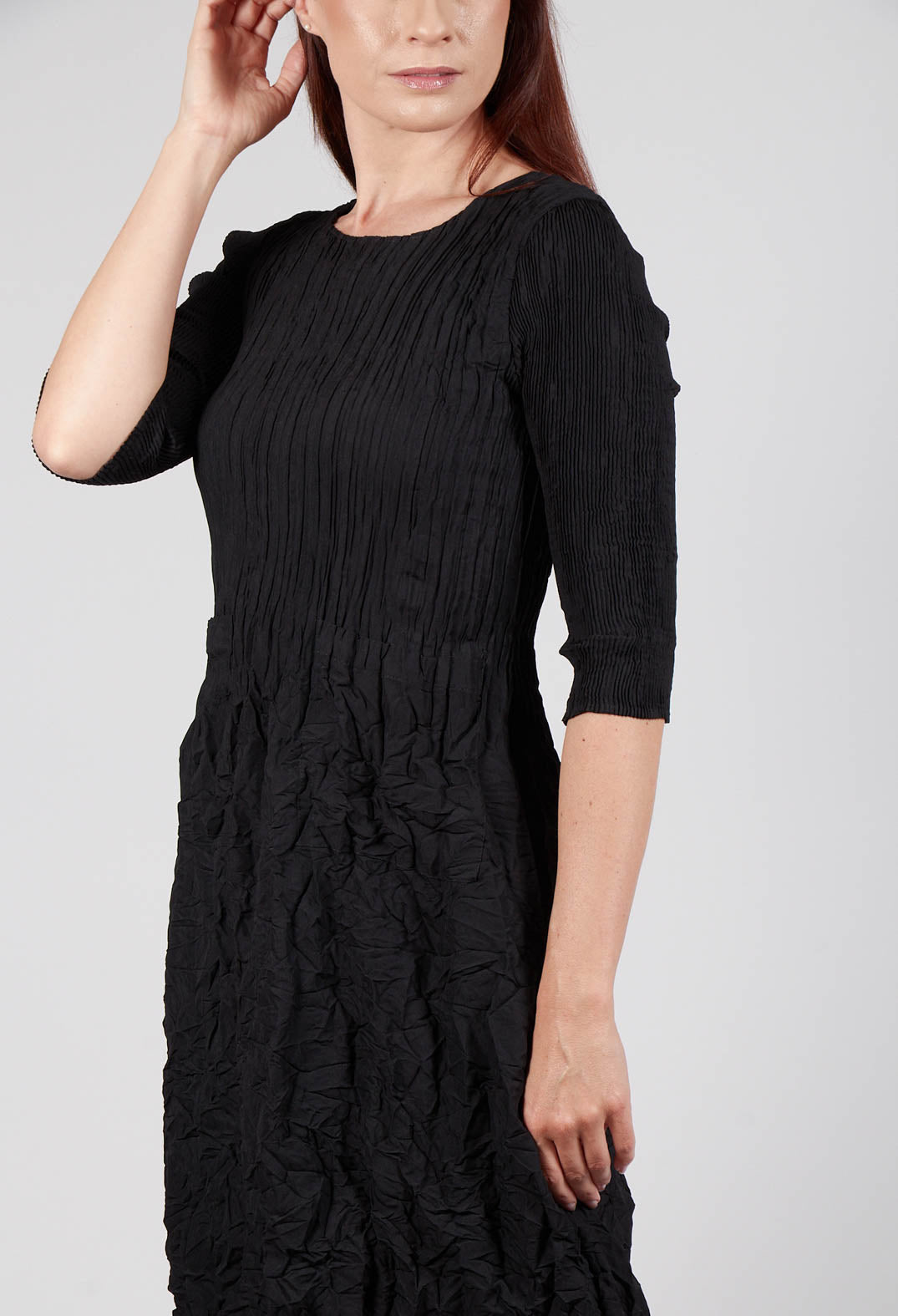 Three Quarter Sleeve Smash Dress in Black