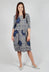 Three Quarter Sleeve Smash Dress in Indigo Flower Check