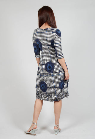 Three Quarter Sleeve Smash Dress in Indigo Flower Check