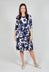 Three Quarter Sleeve Smash Dress in Indigo Flower Spot