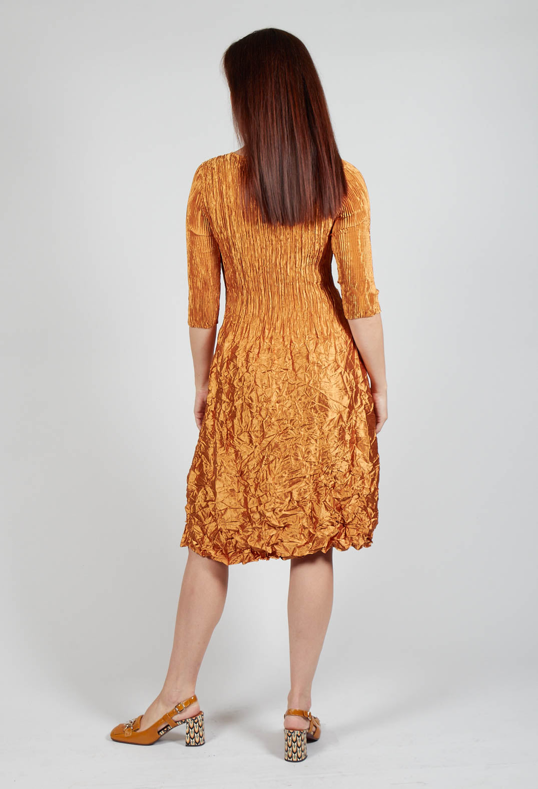 Three Quarter Sleeve Smash Dress in Metallic Gold