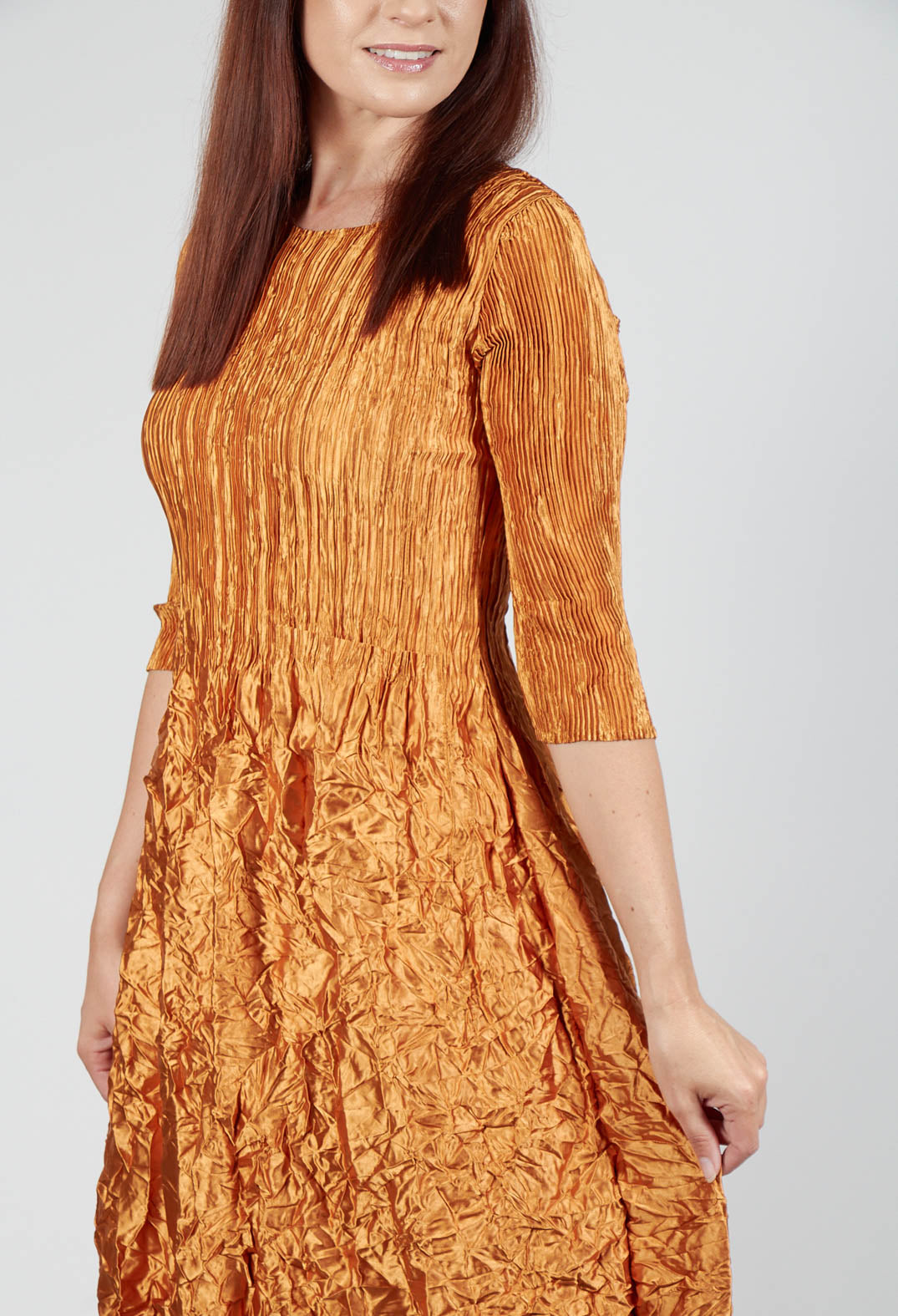 Three Quarter Sleeve Smash Dress in Metallic Gold