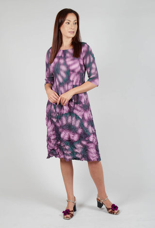 Three Quarter Sleeve Smash Dress in Purple Leaf