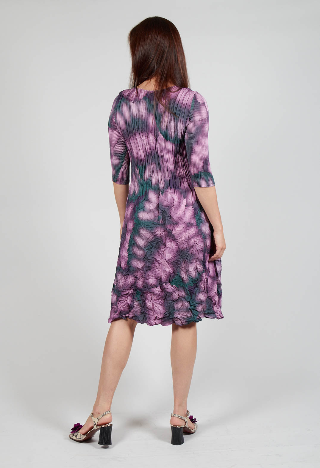 Three Quarter Sleeve Smash Dress in Purple Leaf