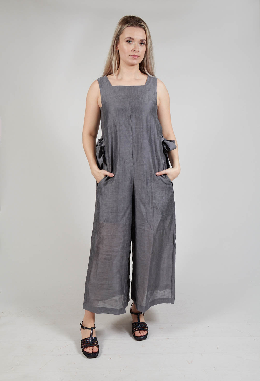 Tie Side Jumpsuit in Grey Olivia May