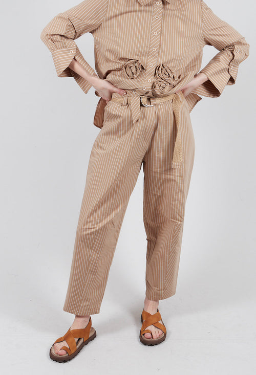 Tie Waist Trousers in Beige/White Print