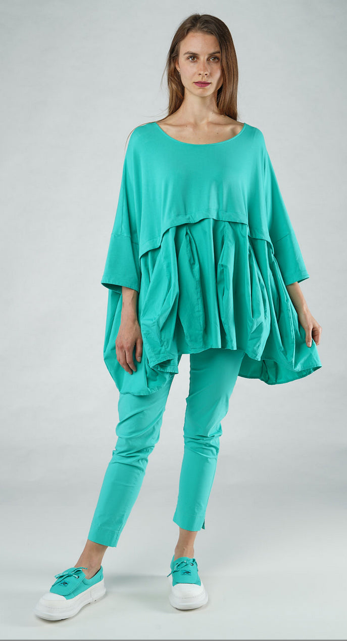 PRE-ORDER - Top with Tulip Peplum Hem in Malibu (Pictured in Aqua)