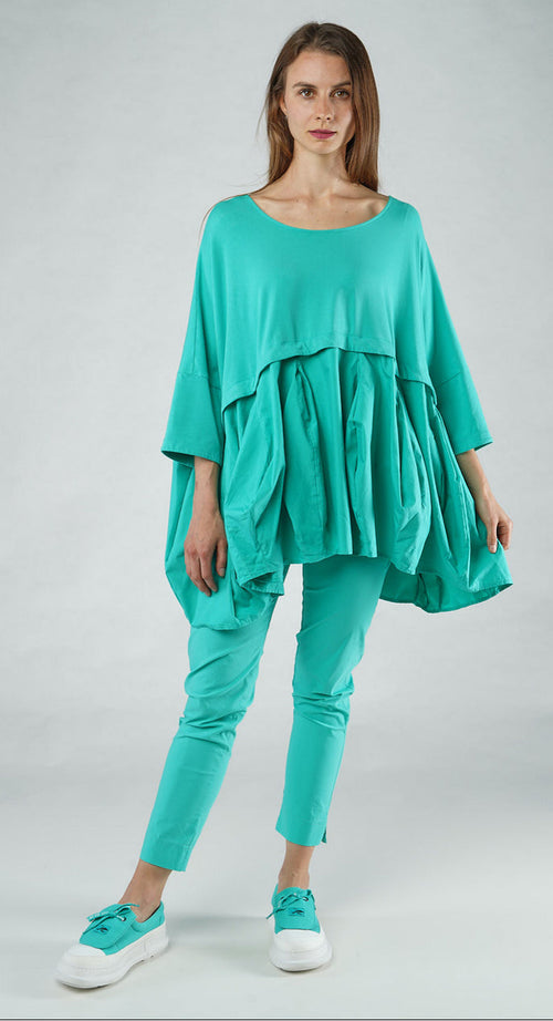 PRE-ORDER - Top with Tulip Peplum Hem in Black (Pictured in Aqua)