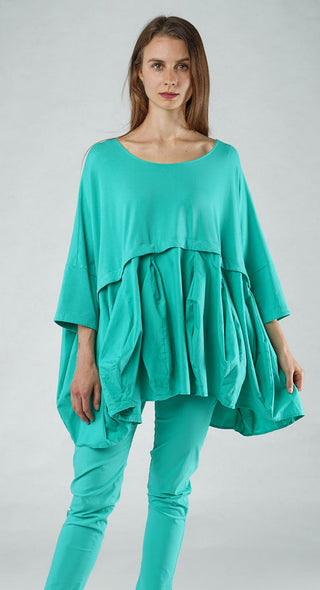 PRE-ORDER - Top with Tulip Peplum Hem in Offwhite (Pictured in Aqua)