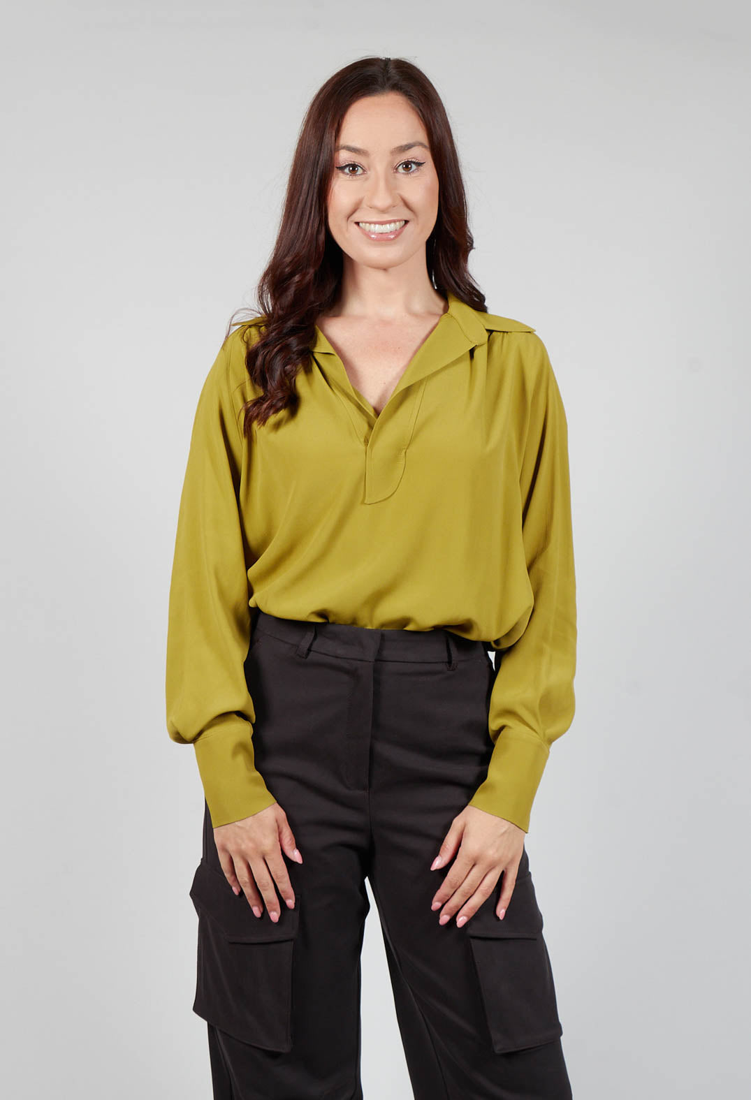 Torre Collared Blouse in Olio Yellow