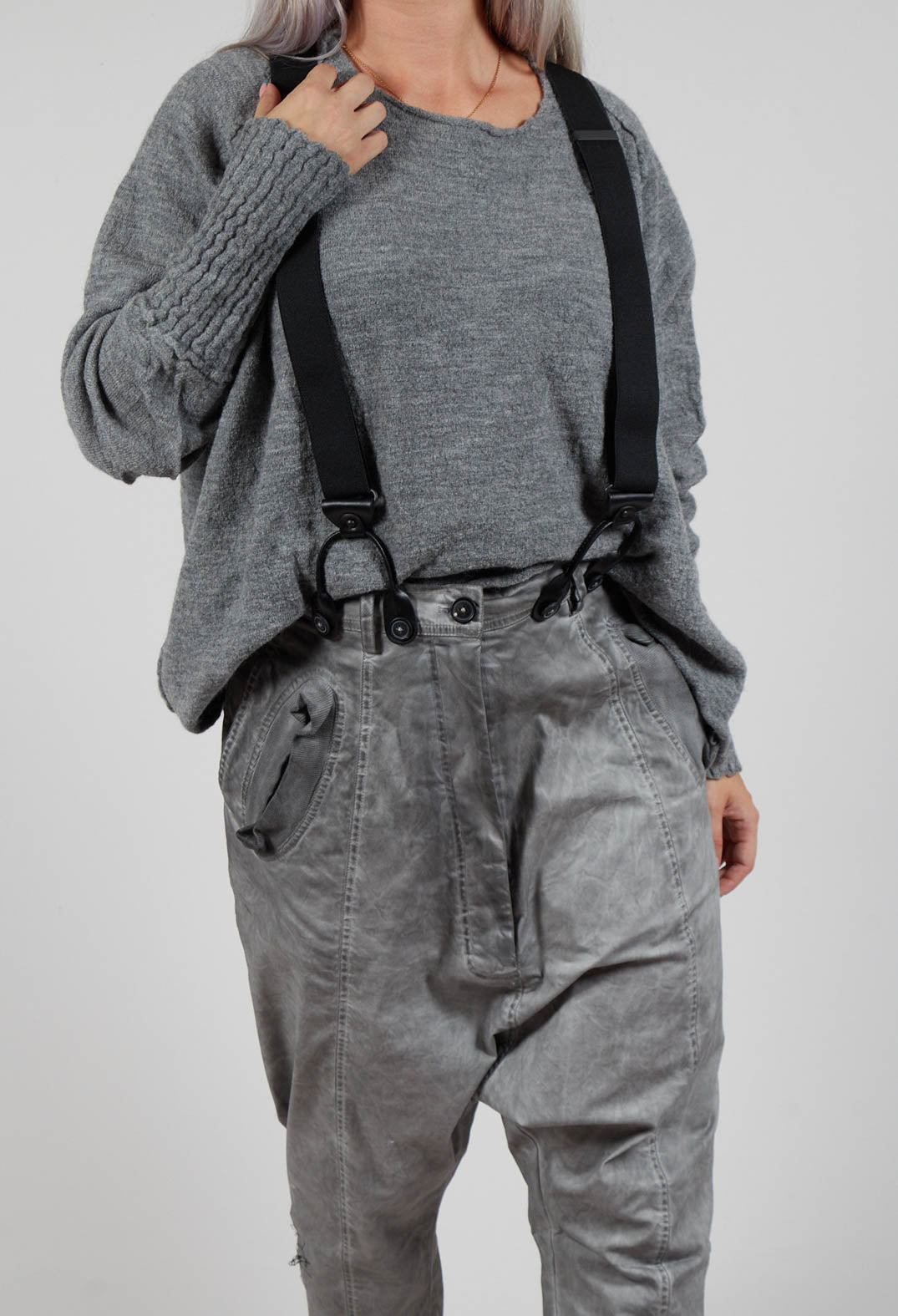 Trousers with Suspenders in Pencil Cloud