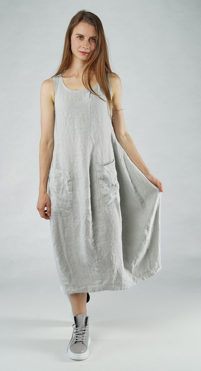 PRE-ORDER - Tulip Hem Linen Dress in Offwhite Tulip Hem Linen Dress in Offwhite (Pictured in Grey)