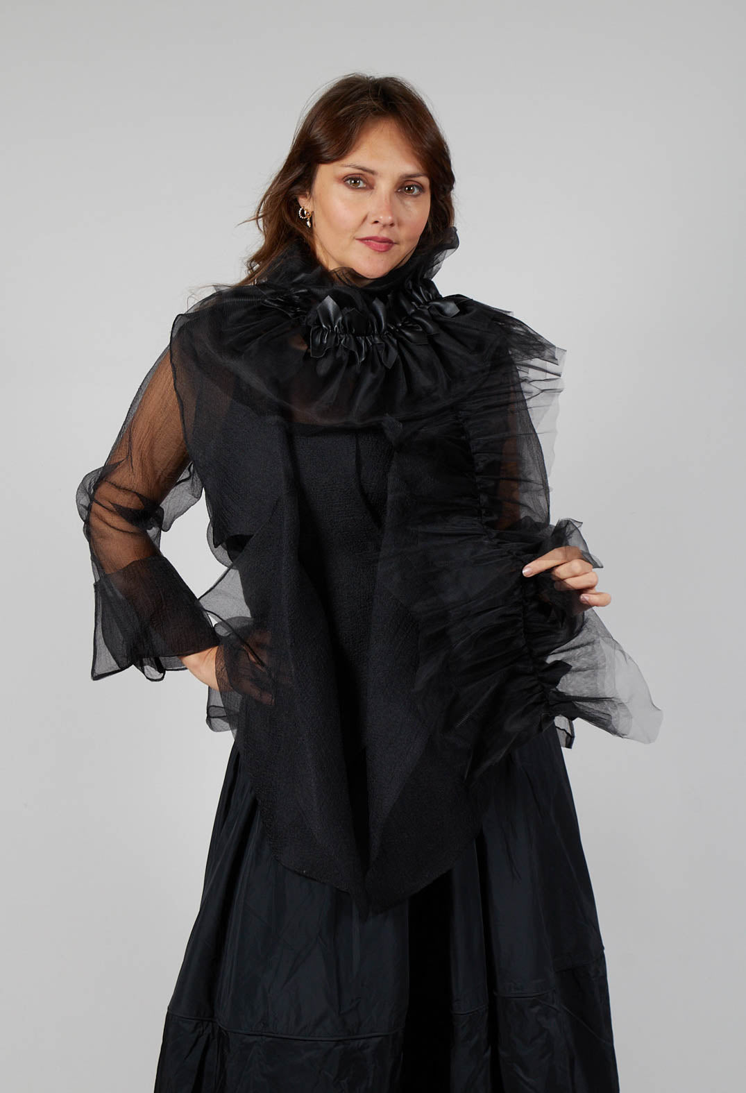 Tulle Ruched Scarf in Black