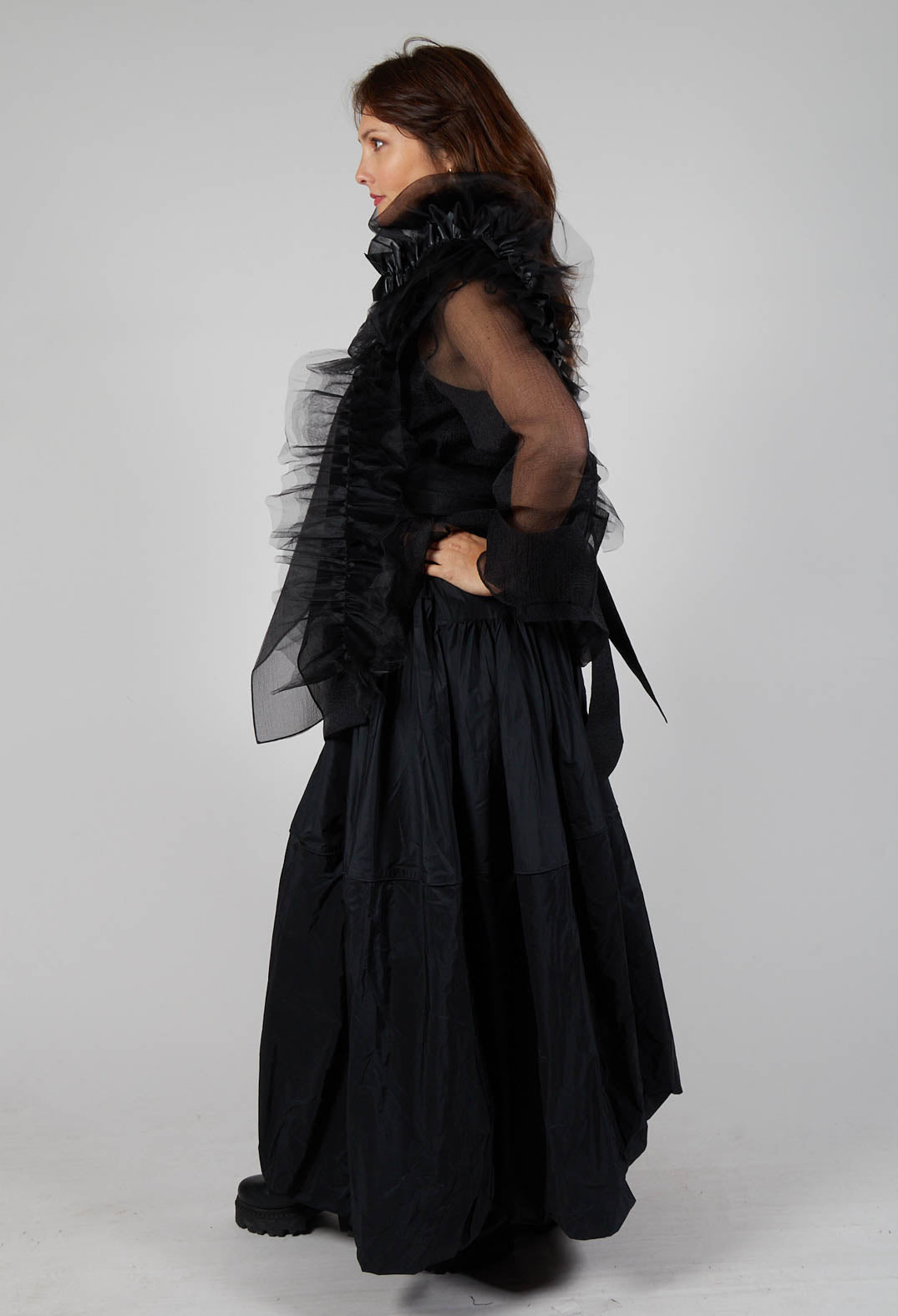 Tulle Ruched Scarf in Black