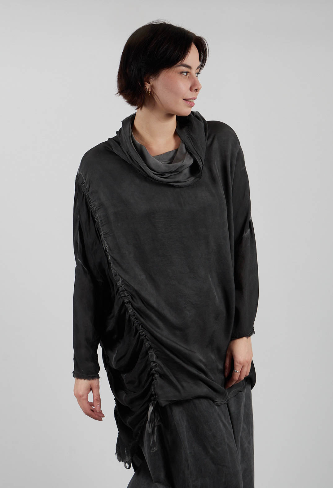 Tunic Dress in Raso di Viscosa and Viscosa Seta Grey Storm