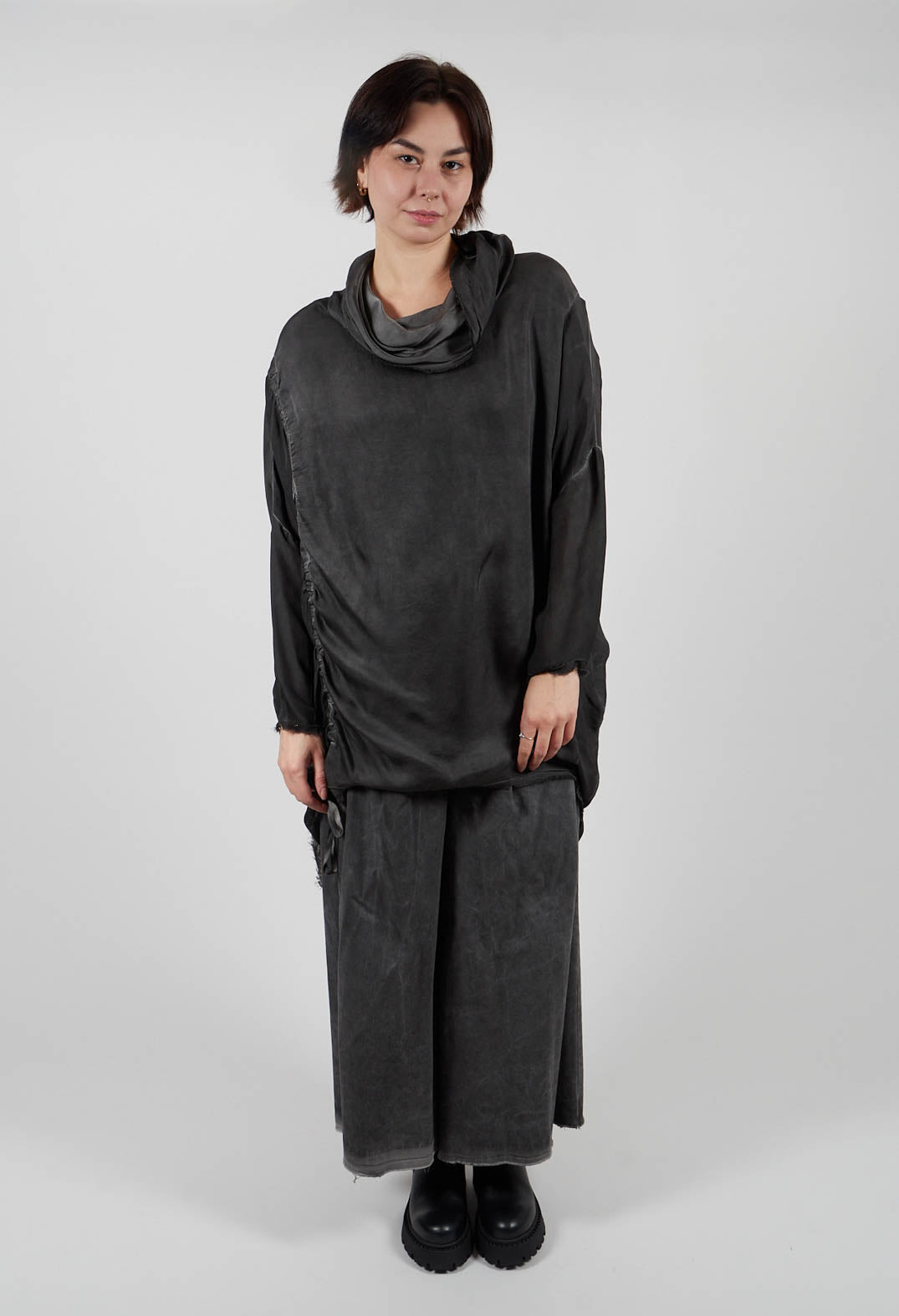 Tunic Dress in Raso di Viscosa and Viscosa Seta Grey Storm