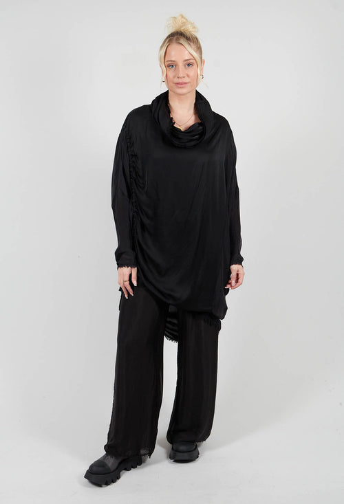 Tunic Dress in Raso di Viscosa and Viscosa Seta Nero