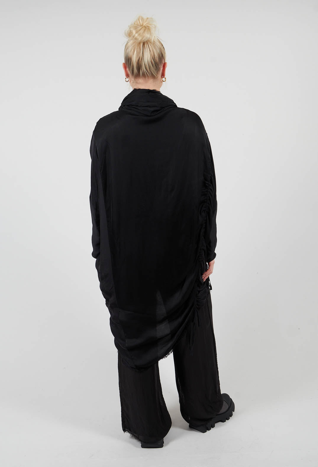 Tunic Dress in Raso di Viscosa and Viscosa Seta Nero