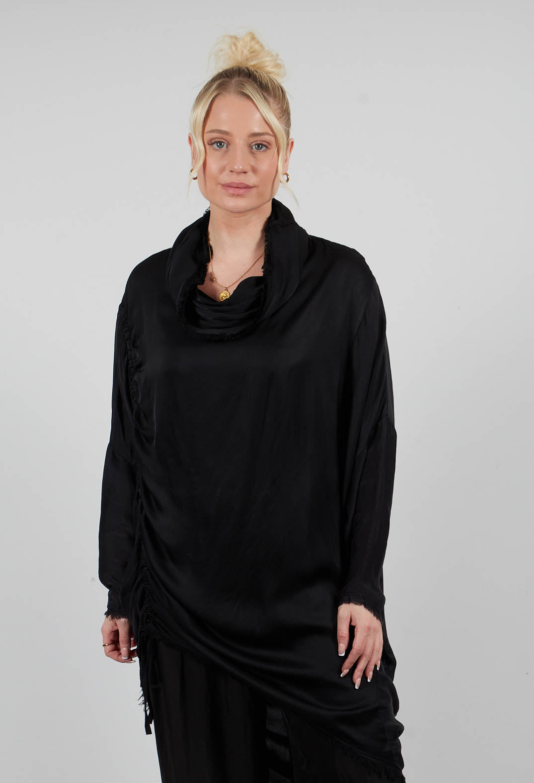 Tunic Dress in Raso di Viscosa and Viscosa Seta Nero