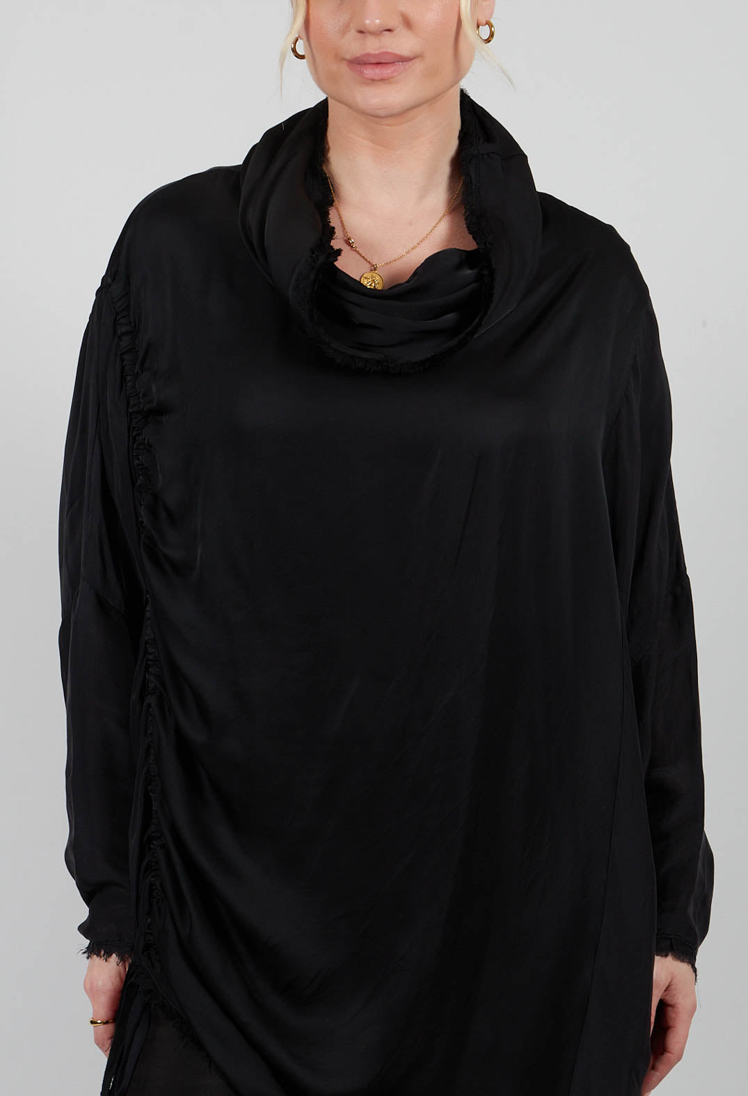 Tunic Dress in Raso di Viscosa and Viscosa Seta Nero