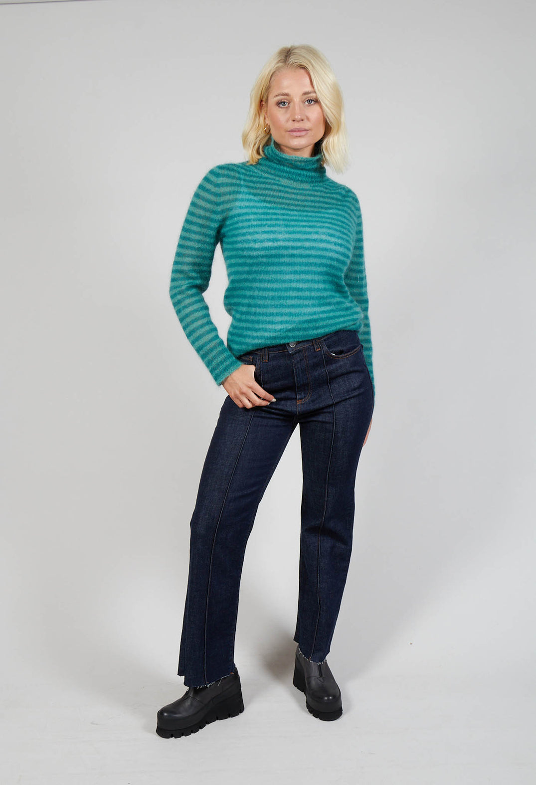 Straight Leg Jeans with Seam Detail in Blue