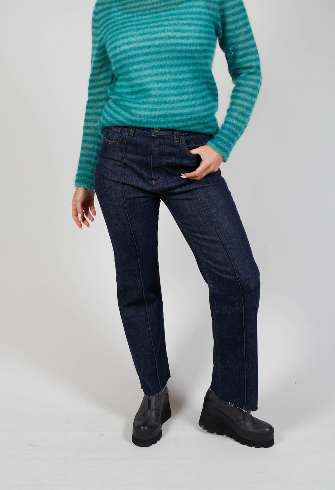 Straight Leg Jeans with Seam Detail in Blue