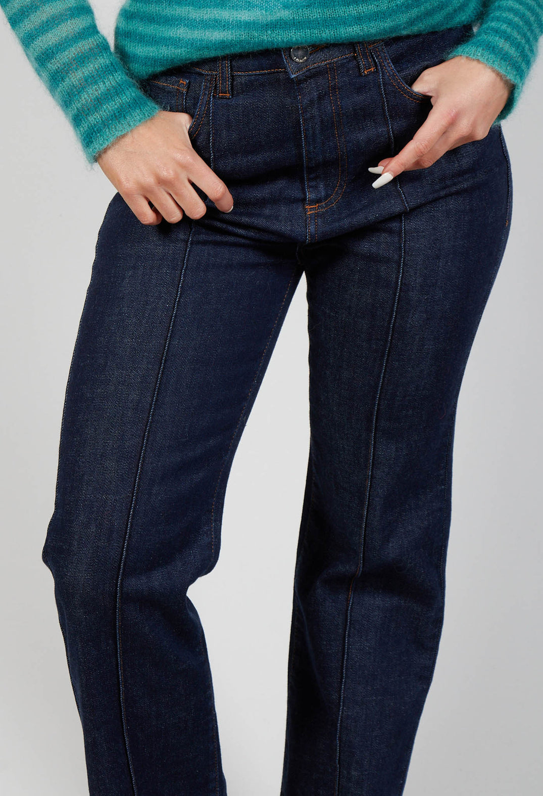 Straight Leg Jeans with Seam Detail in Blue