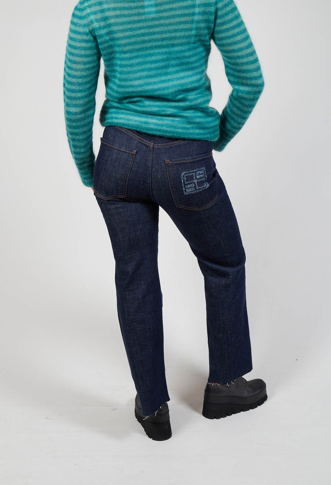 Straight Leg Jeans with Seam Detail in Blue