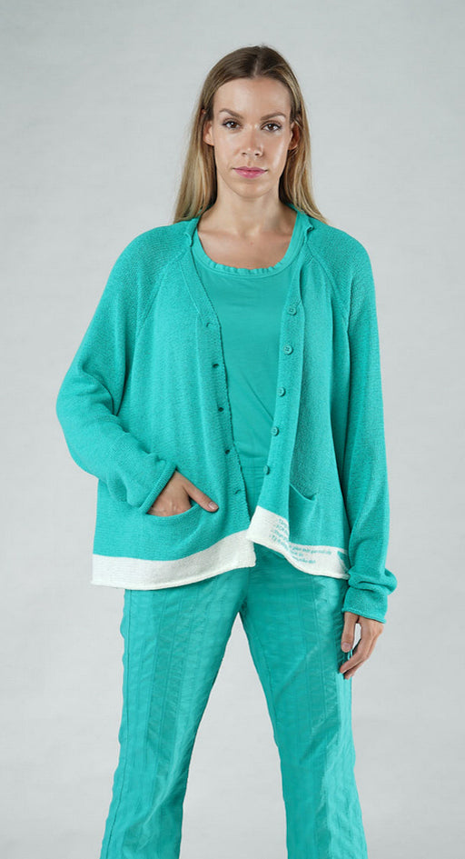 PRE-ORDER - V-Neck Cardigan in Aqua Print V-Neck Cardigan in Aqua Print