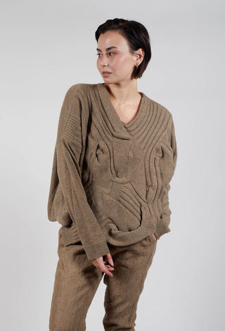 V-Neck Ribbed Jumper in Camel Mel