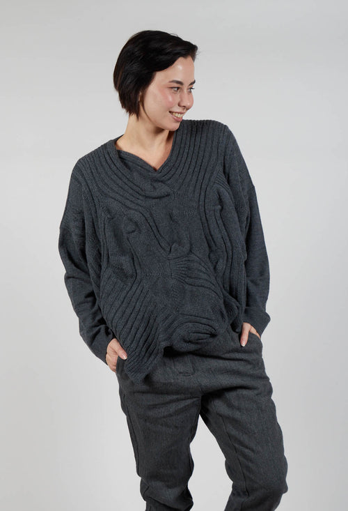 V-Neck Ribbed Jumper in Slate Mel