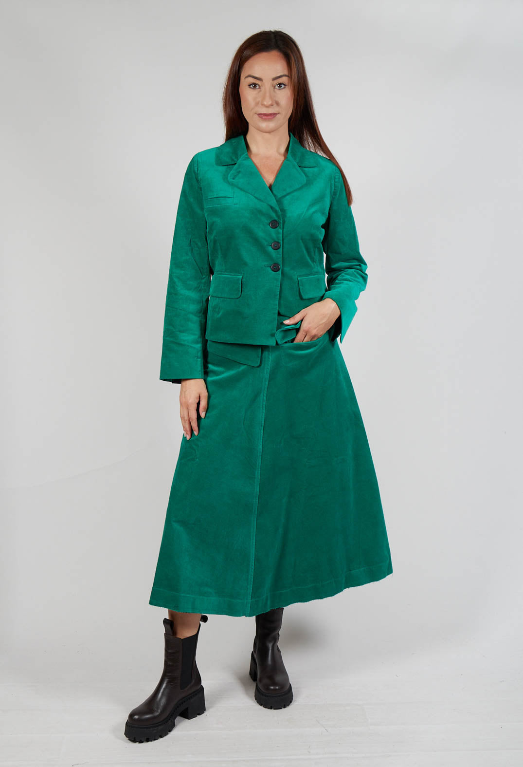 Velvet A-Line Skirt in Green