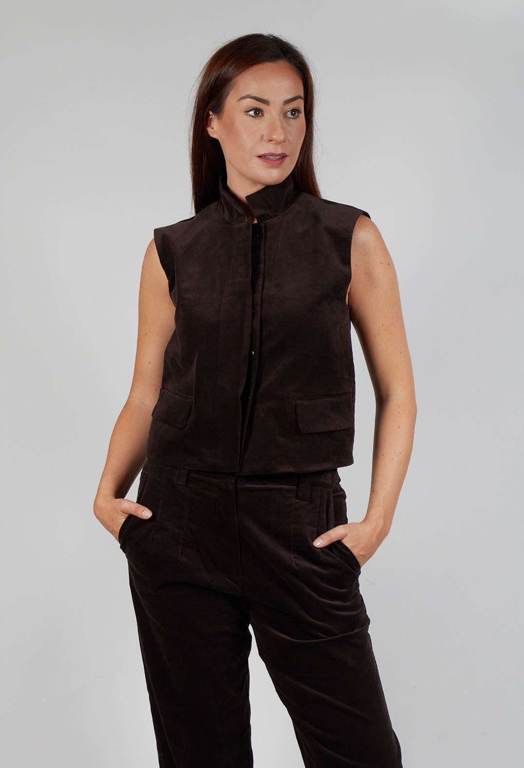 Velvet Gillet in Chocolate