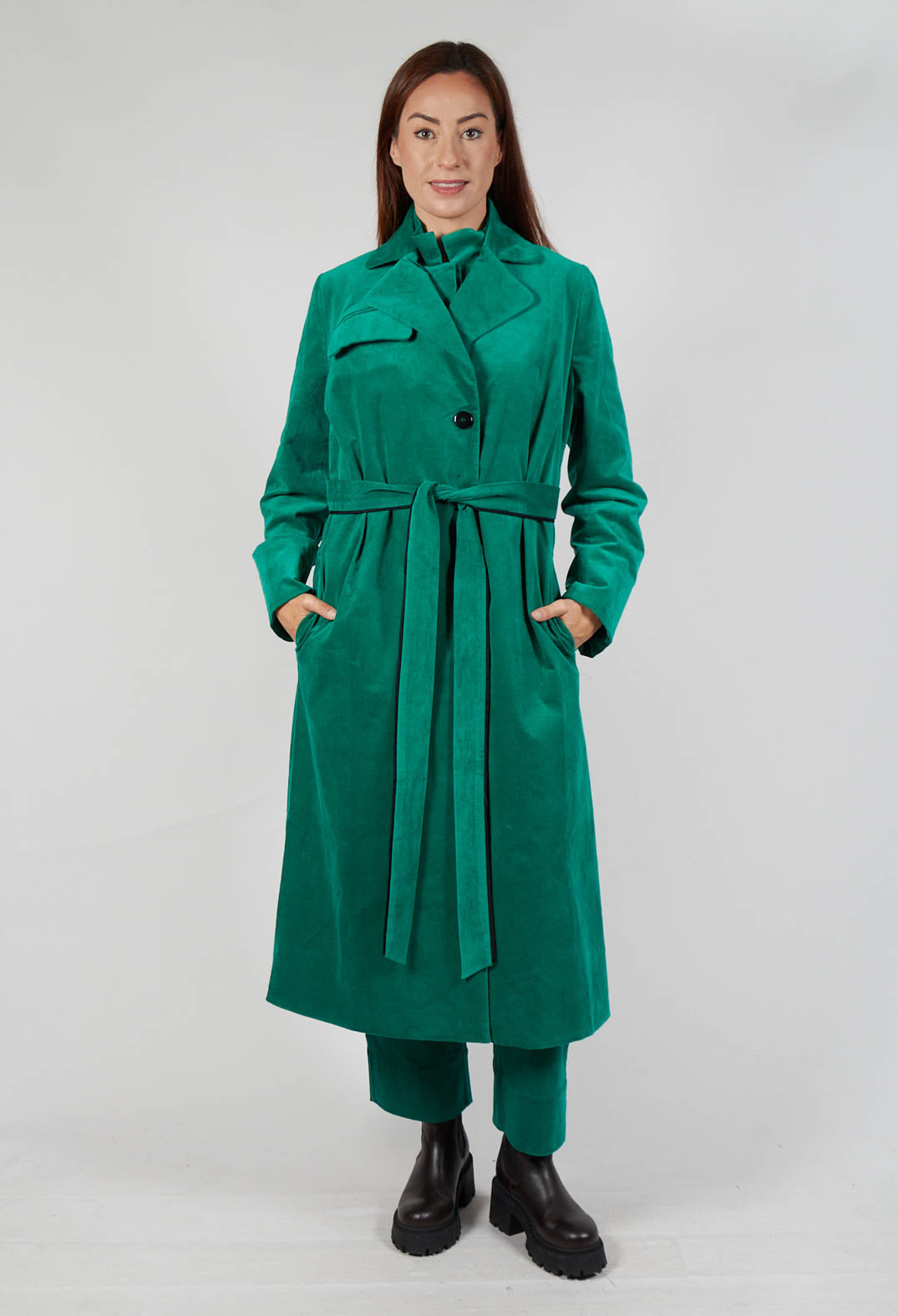 Velvet Long Coat in Green