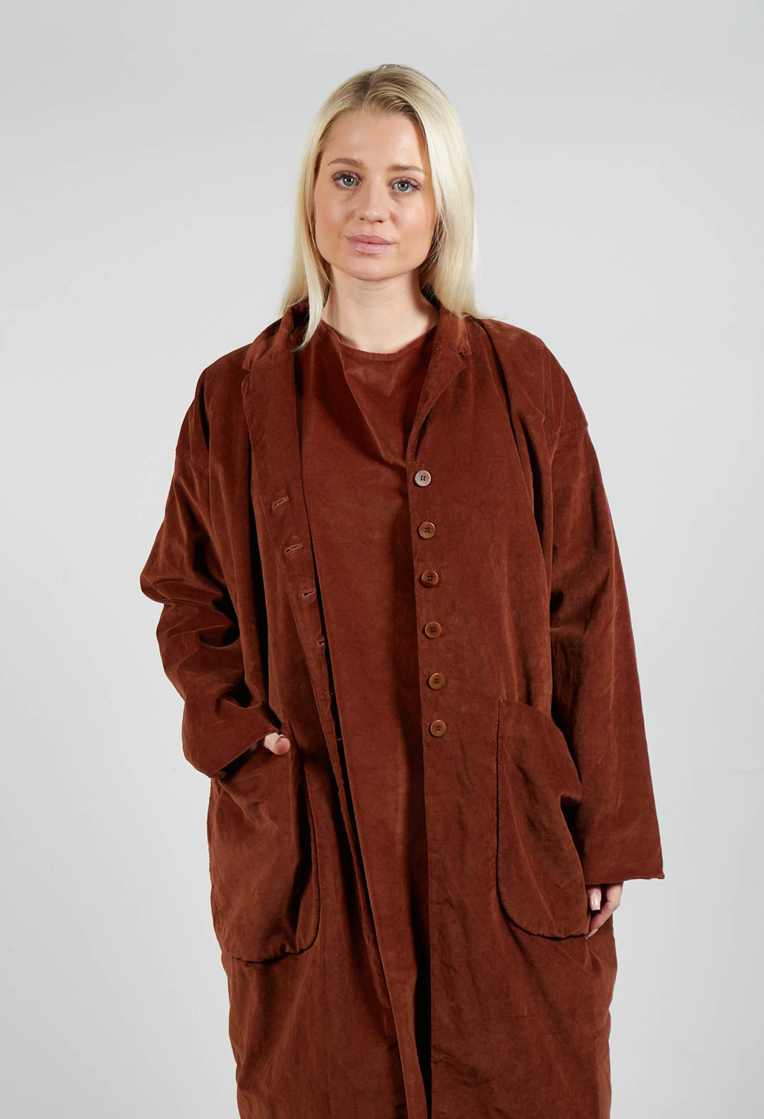 Velvet Long Coat in Rust