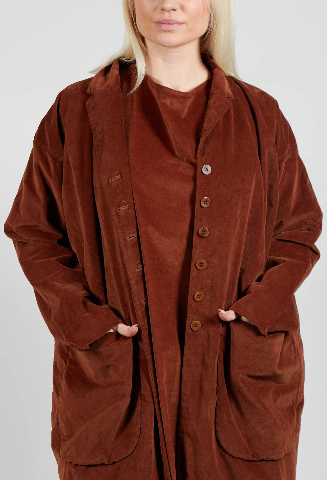 Velvet Long Coat in Rust