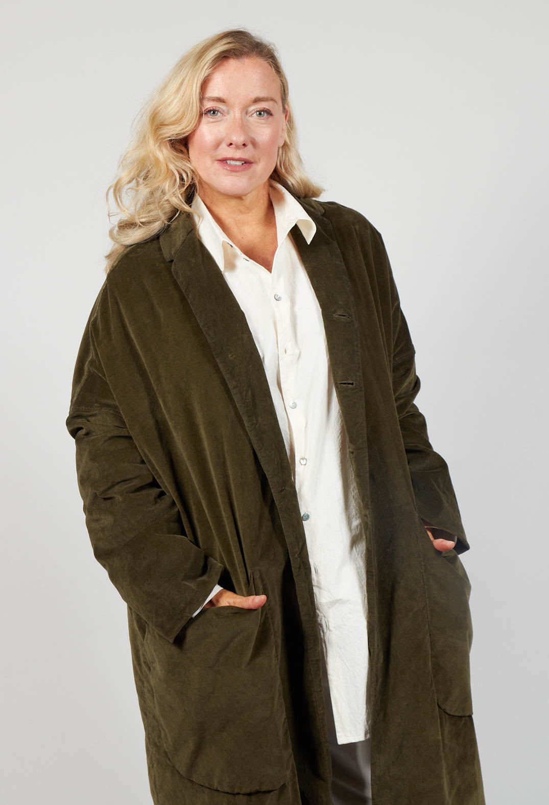 Velvet Loose Coat in Olive – Olivia May