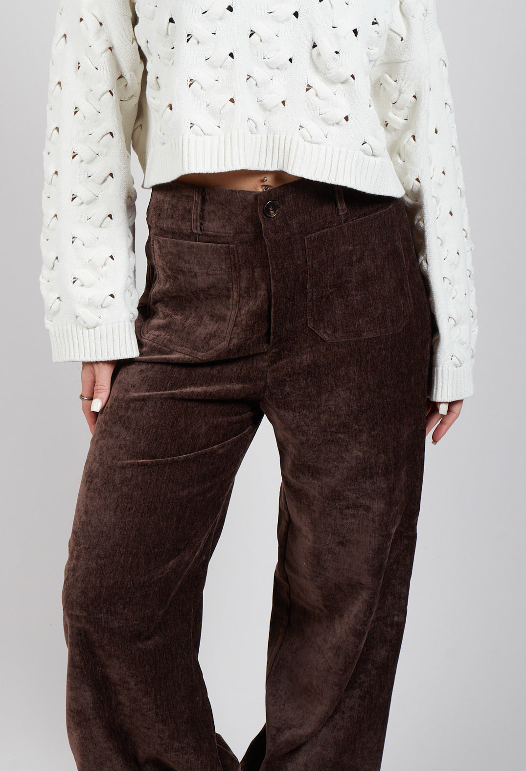 Velvet Pocket Detail Trousers in Marron