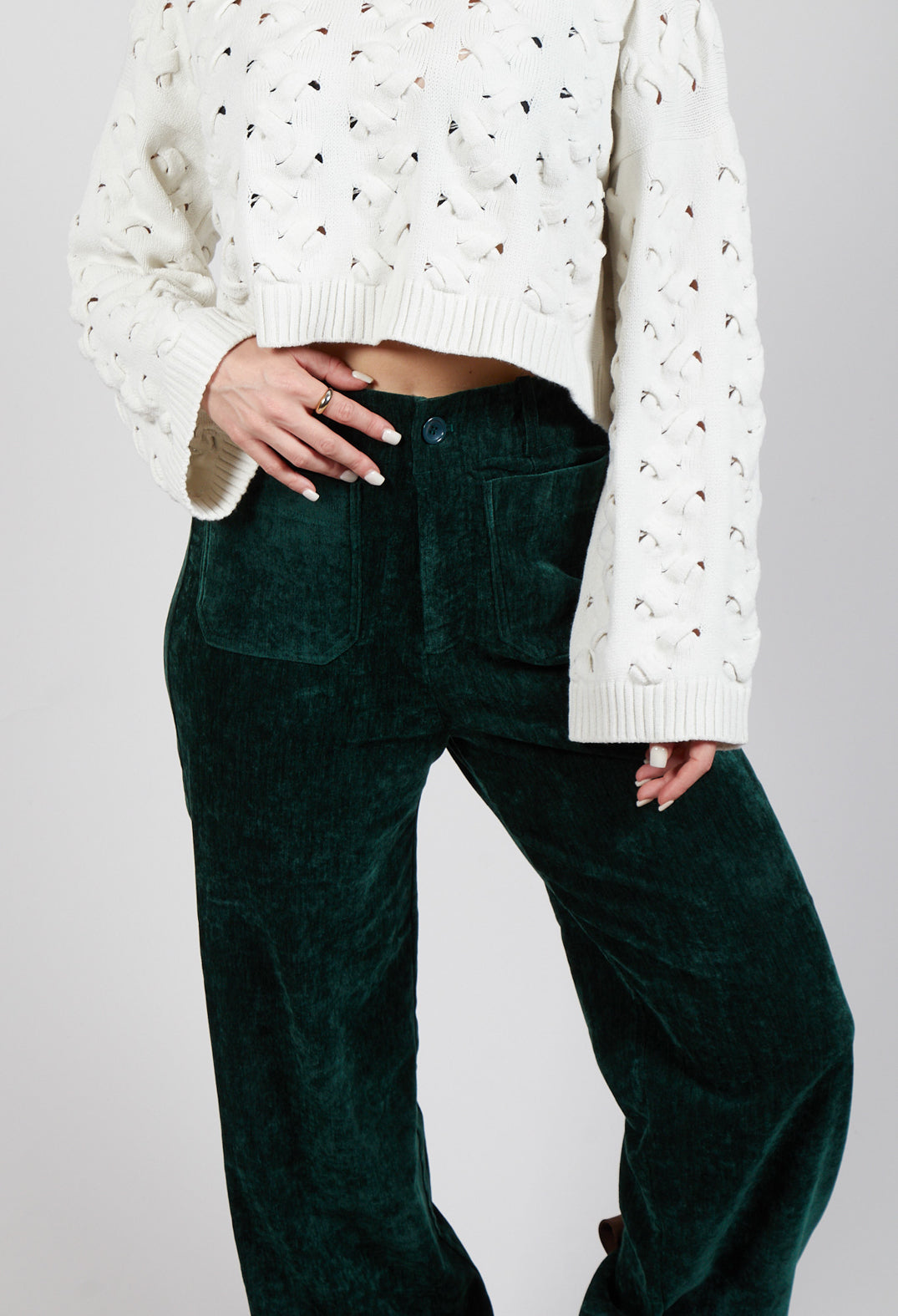 Velvet Pocket Detail Trousers in Vert